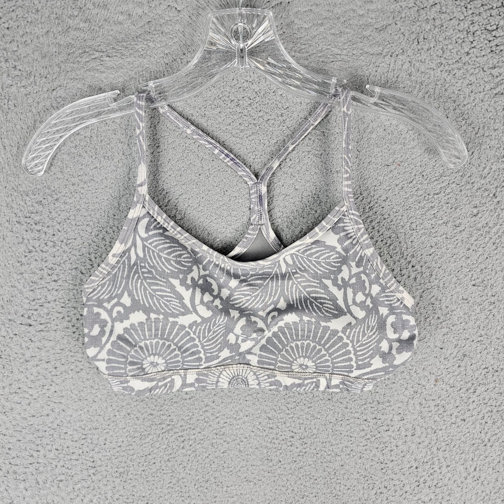 Lululemon Sports Bra Womens Gray Floral Flow Y Racerback Athletic Activewear